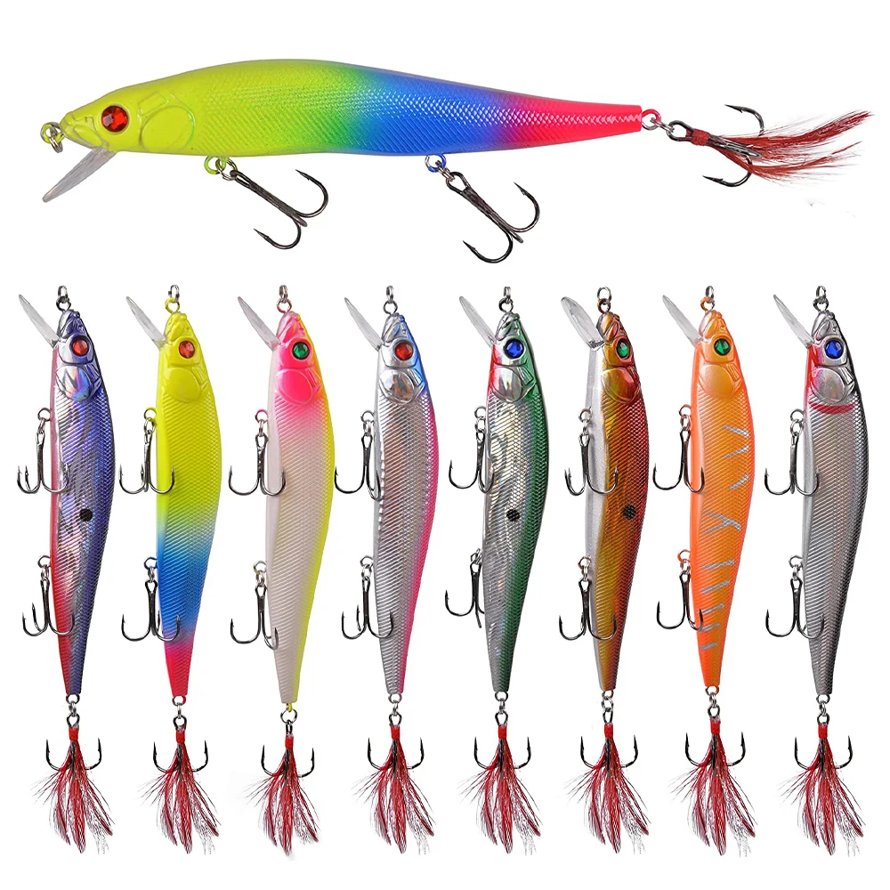 

8PCS Minnow Bass Fishing Lures Jerkbait 22g Swimbait Deep Diving Sinking Lures with Treble Hook for Bass Trout Walleye Redfish