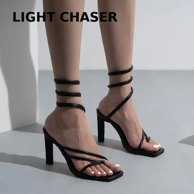 

Summer Wrapping Sandals Women High Heels Fashion 2022 Outside Wear Herringbone Stiletto Sandals Women's Dress Party Shoes 37-42