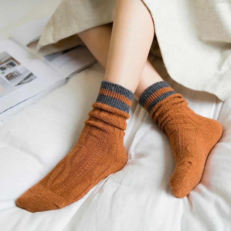

Autumn Winter Thicken Warm Long Socks Women Wool Cashmere Thermal Women Socks Korean Fashion Striped Harajuku Vintage Crew Socks