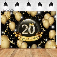 laeacco gold and black balloons happy birthday backdrop shiny stars crown adults kids portrait customized photography background