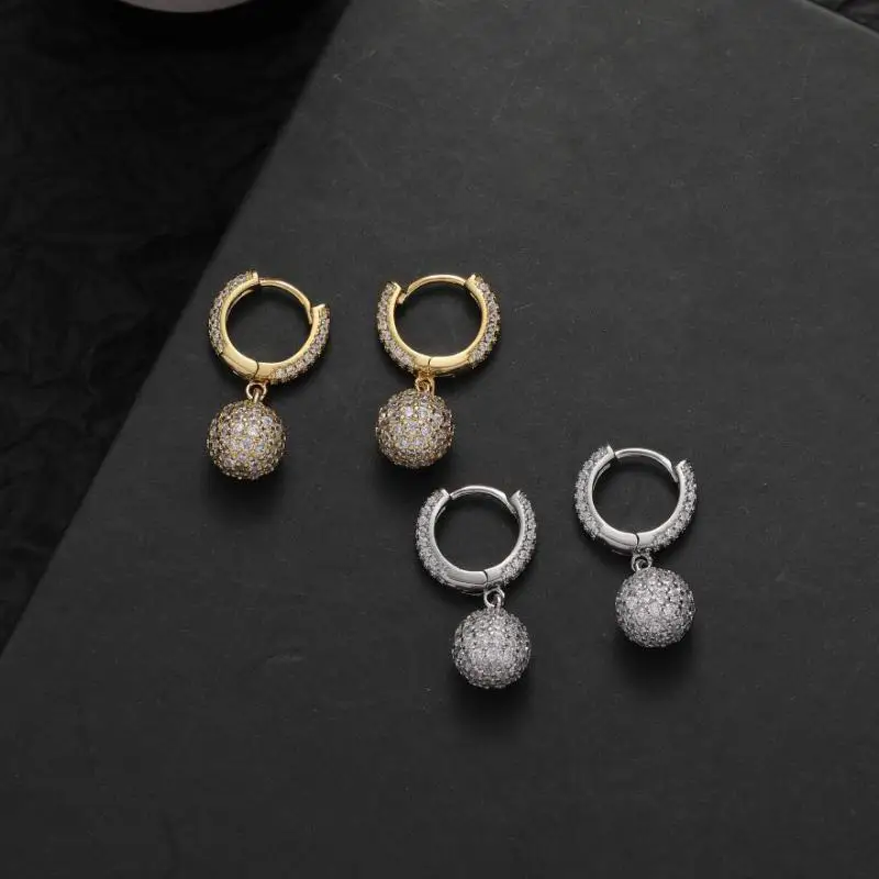 

Hip Hop 1pair Silver Color 8mm AAA Cubic Zirconia Ball Drop Earrings Iced Out Bling Charm Jewelry For Men Women Jewelry Gift