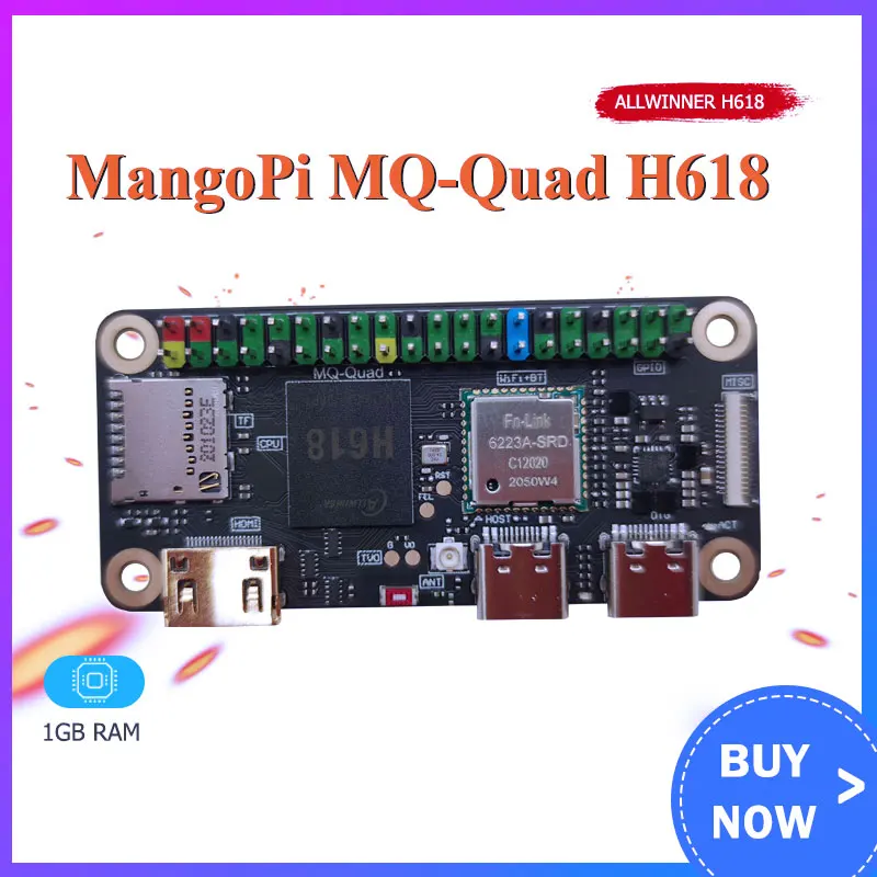 

Макетная плата MangoPi MQ Quad MCore H618 1 ГБ RAM Allwinner с Wi-Fi Bluetooth