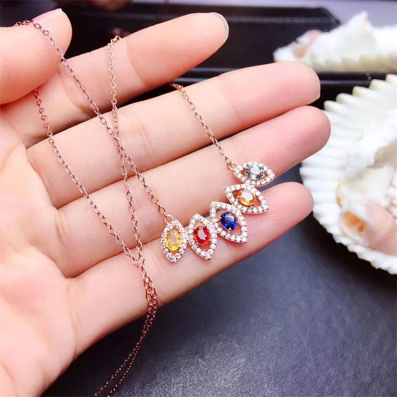 Природный цвет Сапфир с сертификатом ожерелье ювелирные изделия 925 серебро 4x3 мм