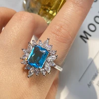 newly designed flower engagement open rings for women high quality pink blue cubic zirconia proposal ring gift bands jewelry