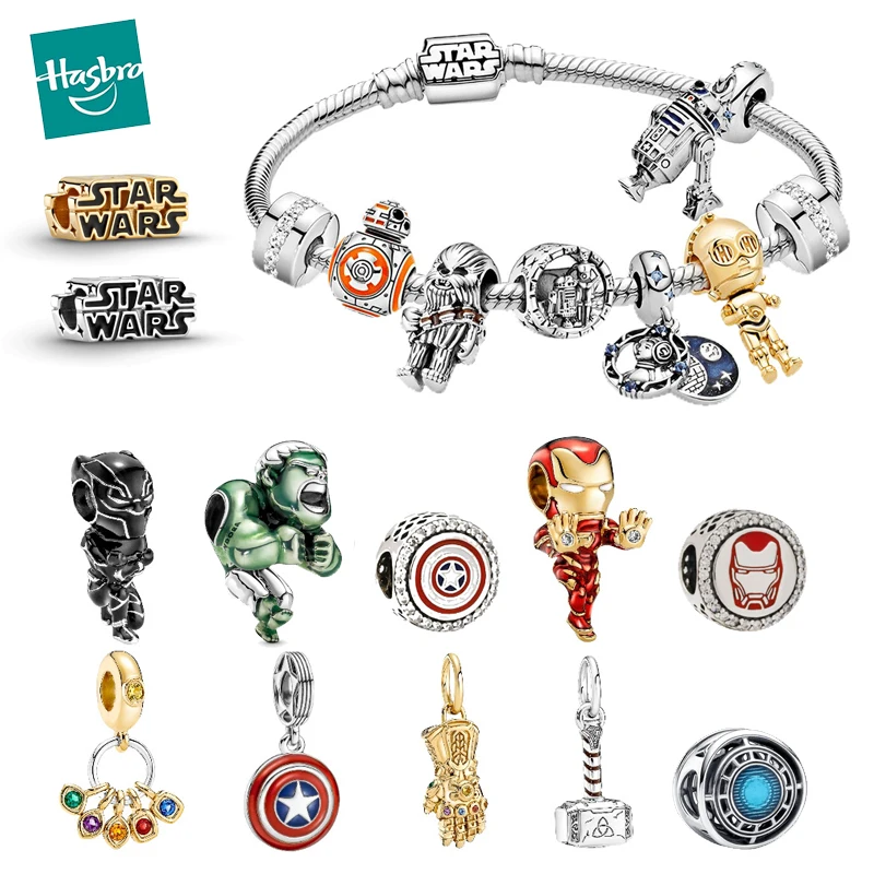 

925 Silver Marvel Avengers Charm Beads Jewelry DIY Bracelet Star Wars Anime Accessories Necklace Fit Pando Kids Toys Adult Gift