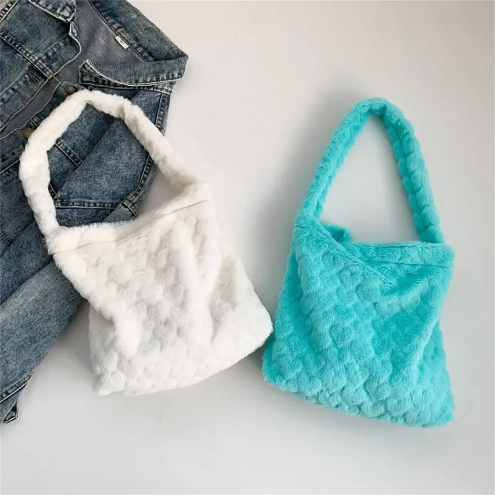 

Soft Plush Shoulder Bags Fashion Large Capacity Furry Handbags Solid Color Top-Handle Bag Women Girls