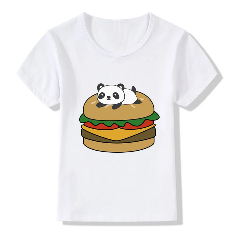 

Children Panda Cats Burger Cartoon T-Shirts Kids Summer Tops Girls Boys Short Sleeve Clothes Hamburger Baby T shirt