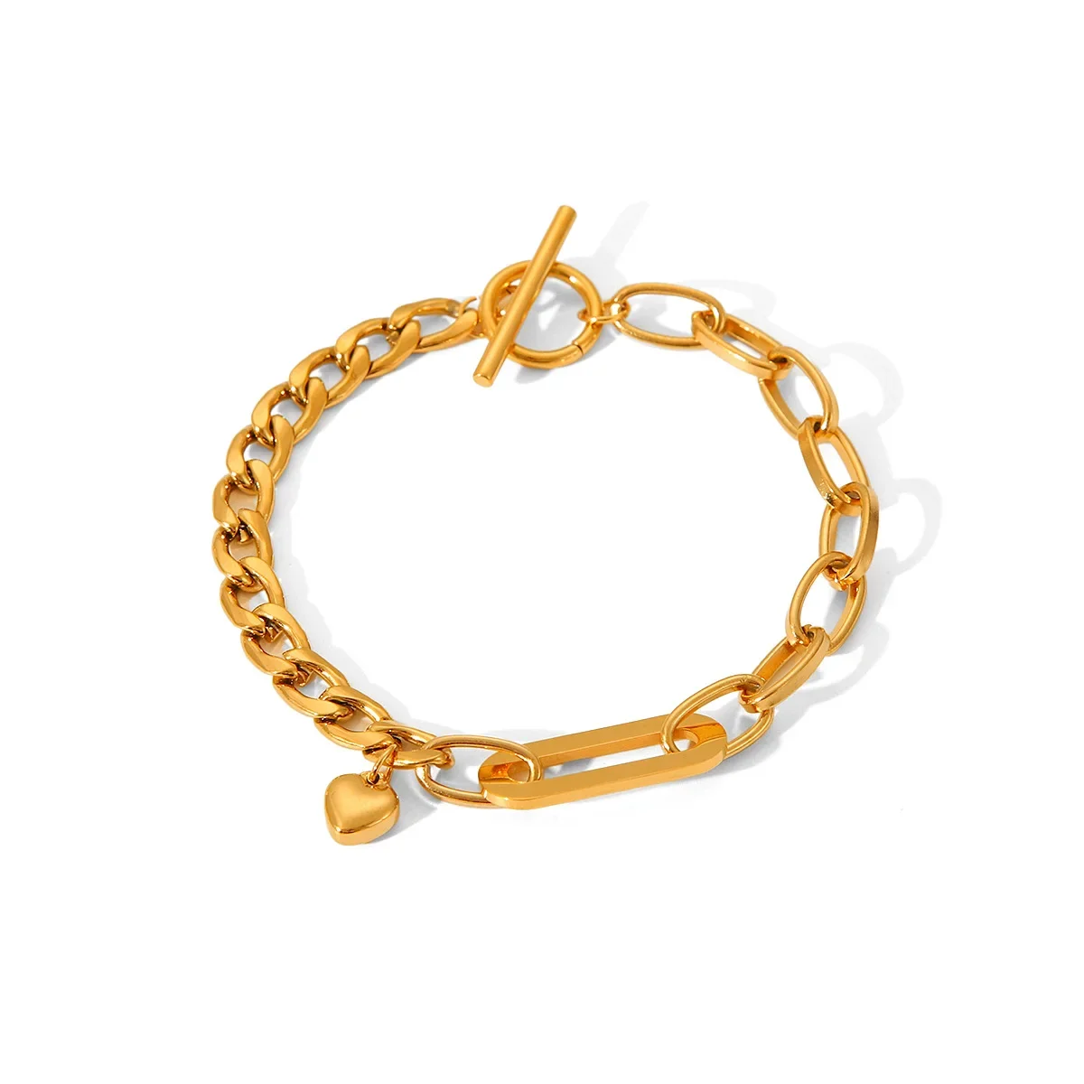 Нержавеющая сталь кубинская цепочка овальная браслет с подвеской в виде сердца