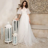 elegant o neck wedding dress 2022 cap sleeves illusion sweep train sashes design a line custom made new arrival for bride tulle