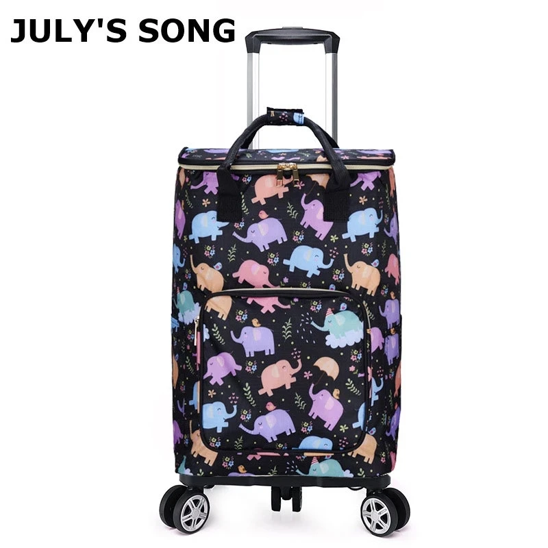 

JULY'S SONG Foldable Shopping Rolling Trolley Bag on Wheels Big Capacity WITH INSULATED/THERMAL BAG Waterproof Grocery Cart