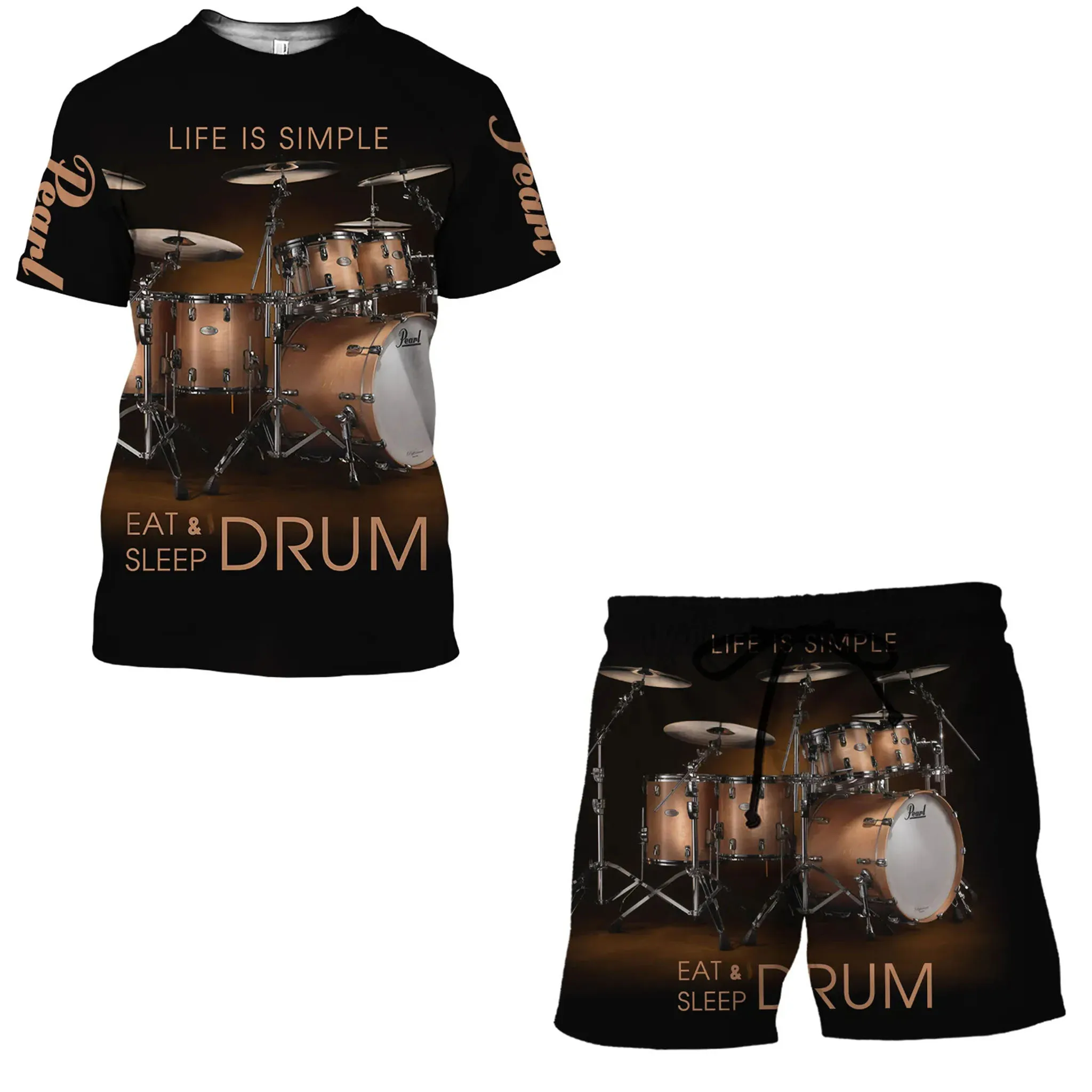 Instrument Drum Male Suit Music T Shirt Funny T Shirt Hip Hop Casual Tops Clothes for Men Men's Sports Set Tracksuits Shirt Male