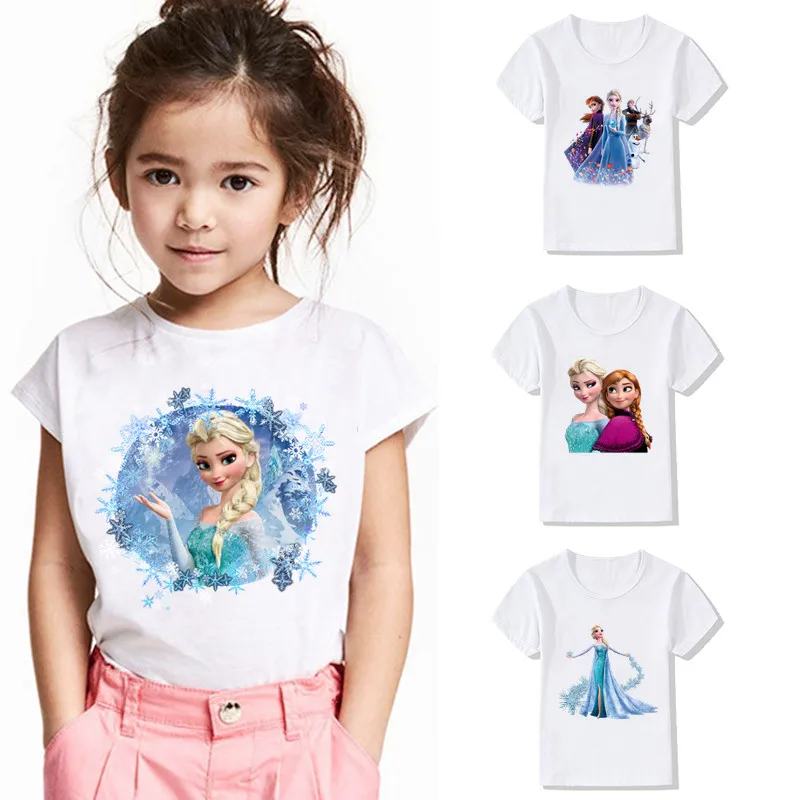 Frozen Elsa Anna Princess Print Disney Kids T-Shirt Baby Boys/Girls Maglietta A Maniche Corte Summer Cute Children Tops,Hkp5493