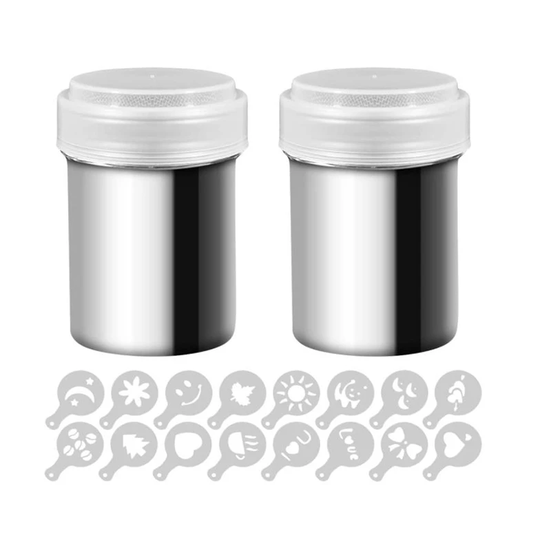 

2 Pcs Stainless Steel Powder Shaker Coffee and Cocoa Powder with Lid,for Roasting Home Restaurants with Printing Molds
