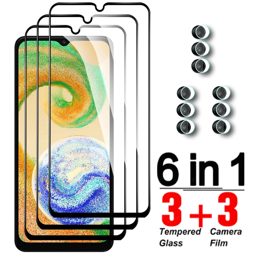 

6 в 1, закаленное стекло с черными краями для Samsung Galaxy A04s, Защита экрана для Samsun A04, SamsungA04, объектив камеры, мягкое стекло