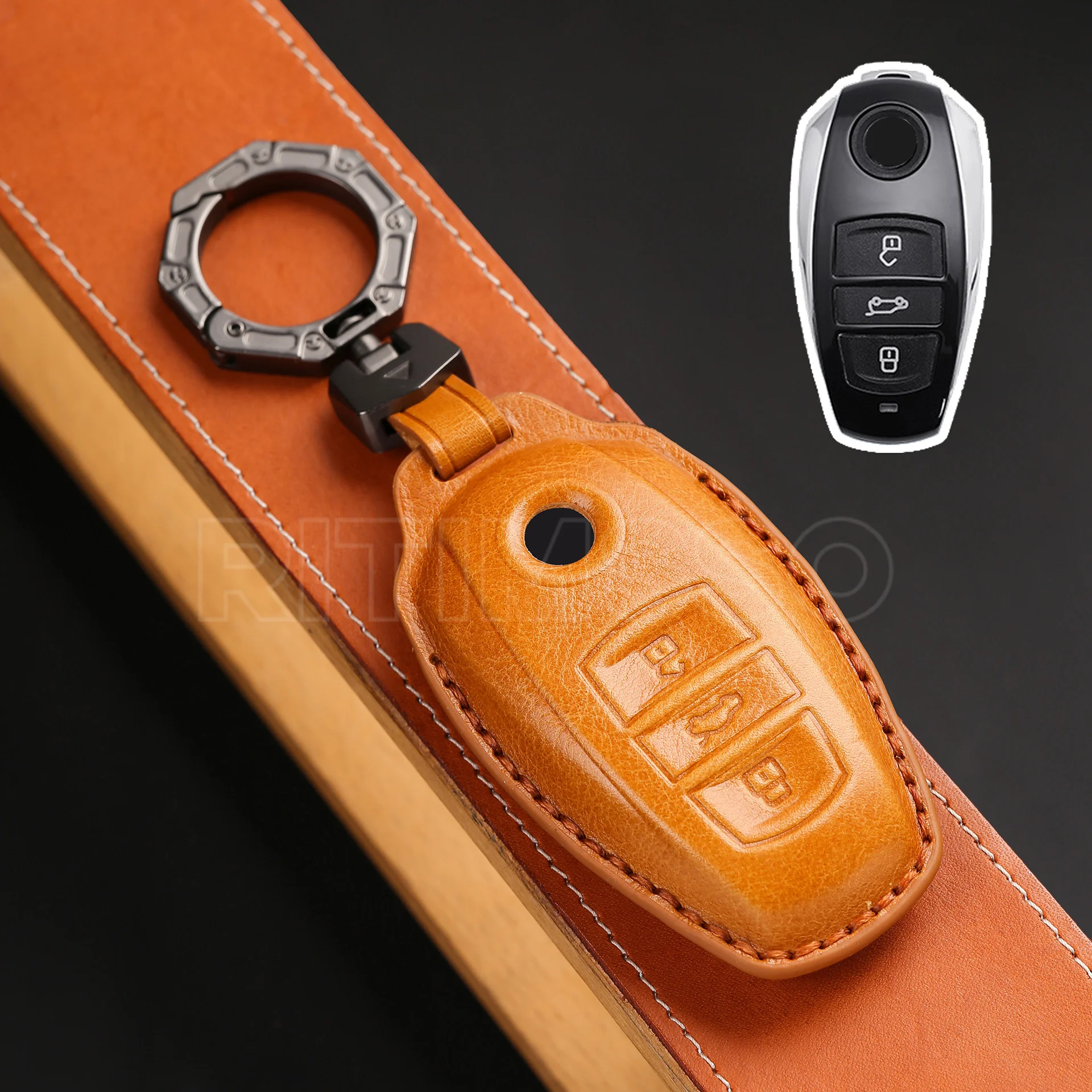 

Умный чехол из натуральной кожи для автомобильного ключа с дистанционным управлением для Volkswagen VW Touareg 2010-2018, 3-кнопочный корпус, аксессуары для ключей