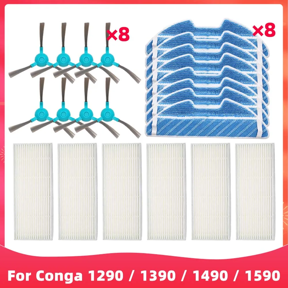 

For Conga 1290 / 1390 / 1490 / 1590 Hepa Filter Side Brush Mop Cloths Robot Vacuums Spare Part Replacement Accessory