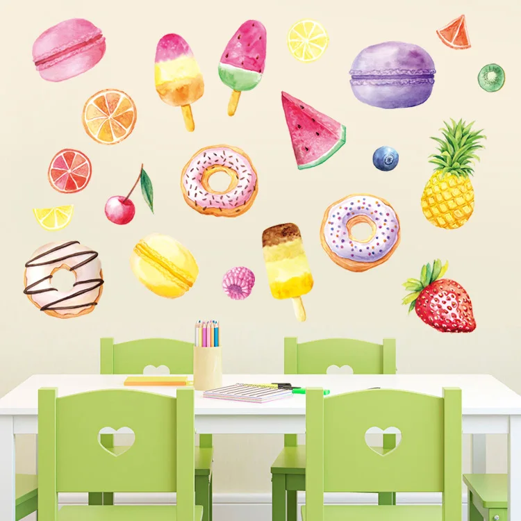 Ice cream macarone donuts  Wall Art Stickers Decal Decor Vinyl Poster Mural wallpaper removeable Custom DIY Kids gift