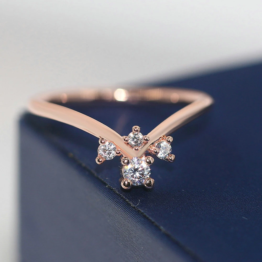 V-образные кольца для женщин простые уникальные маленькие циркониевые 3-цветные