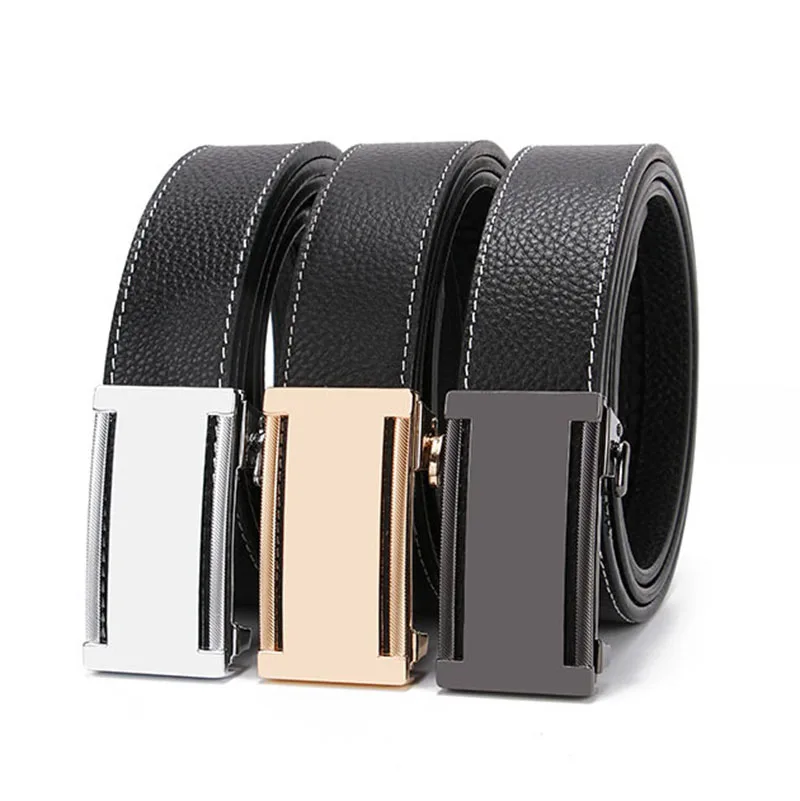 Men'S Double Layer Top Layer Leather Belt  For Youth Automatic Belt Buckles For Fashion, Business, Casual Occasion 110-125CM