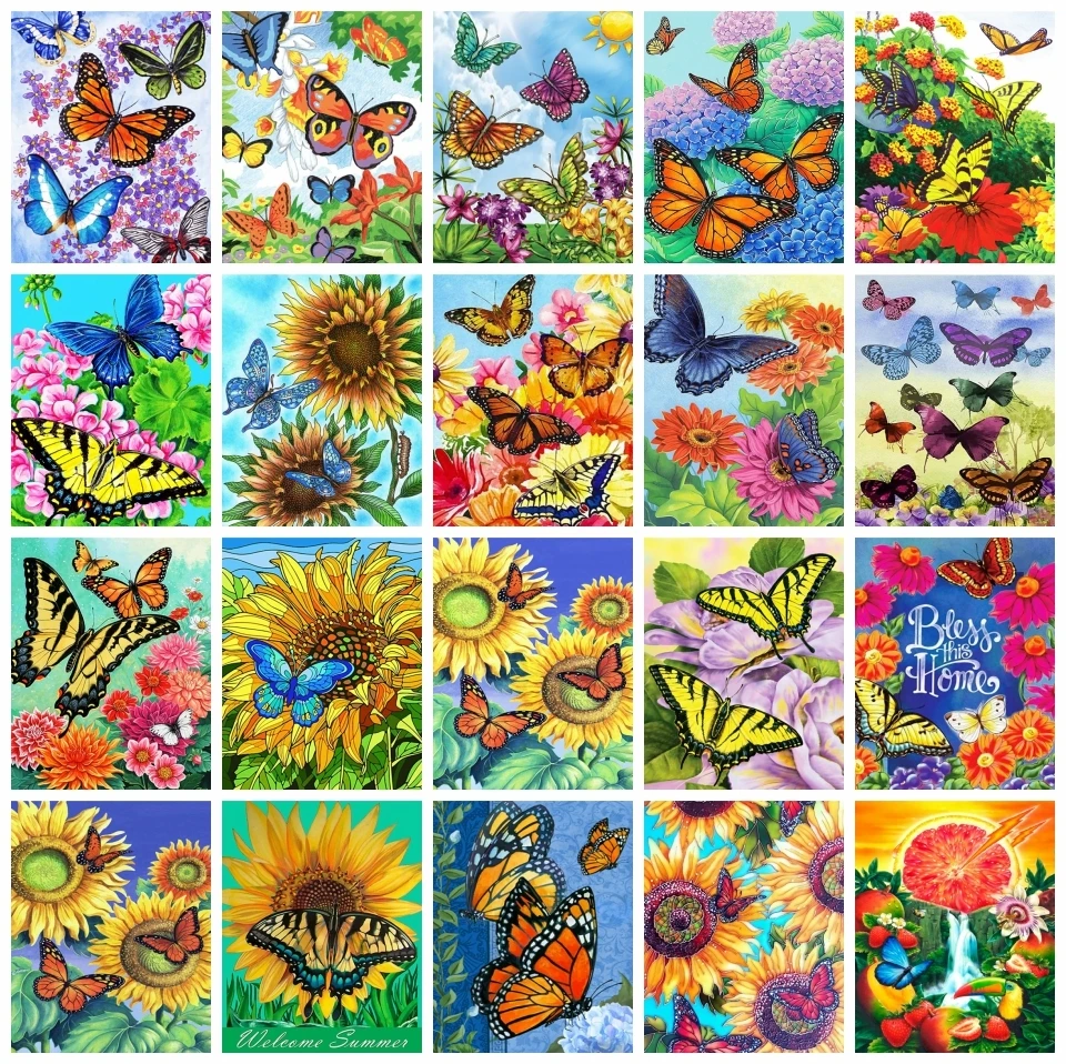 

AZQSD Drawing By Numbers Butterfly Sunflower HandPainted Diy Gift Art Home Decor Acrylic Framed Paint By Numbers Animal Gift
