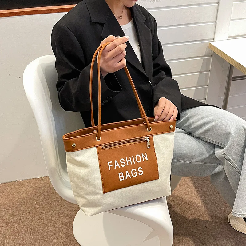 

Splicing Casual Designer Shoulder Bag for Women Canvas Large Capacity Simple Women's Handbag New Students Female Shopper Bags