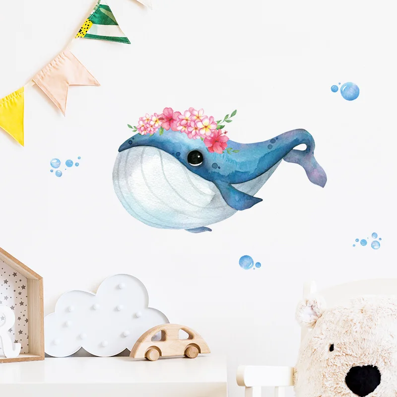 Blue Whale Octopus Sea Animal Wall Stickers Self-adhesive Underwater World Wallpaper for Kids Room Baby Room Wall Decoration images - 6