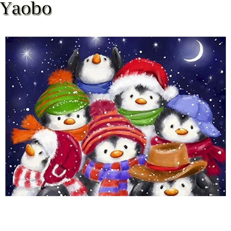 

Полные круглые алмазные картины по номерам 5D DIY мультфильм Рождество Пингвин алмазная живопись вышивка крестиком бусины Подарок