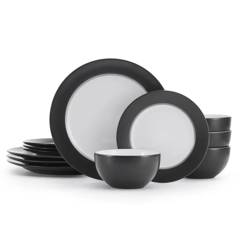 

Набор посуды Grayson Charcol из 12 предметов, керамическая круглая посуда белого цвета для здоровья и безопасности