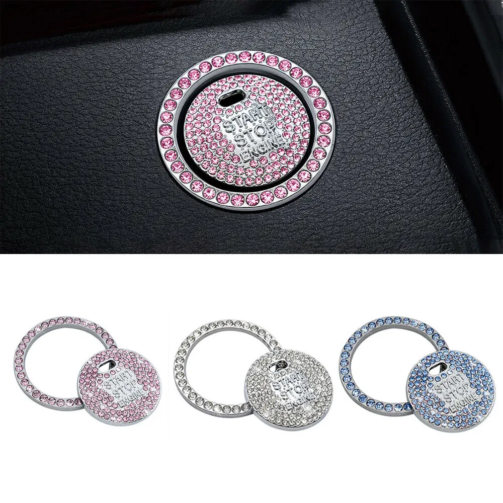 

Durable Luxury Diamond Car Engine Ignition Start Button Decor Ring Crystal Sticker Bling White Interior Parts Car Accessories