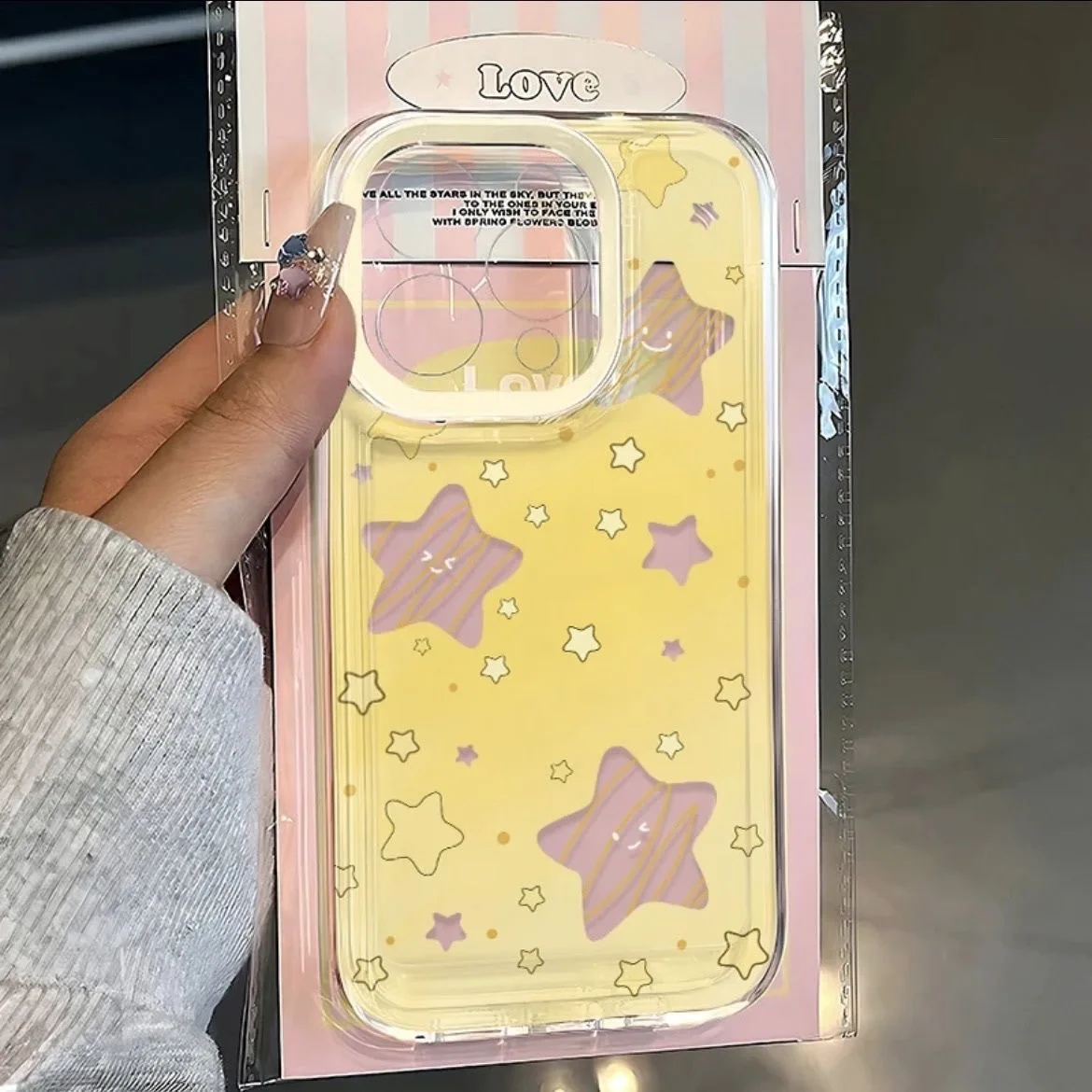 Прозрачный космический чехол для телефона Y2K с желтой пентаграммой и звездой iPhone