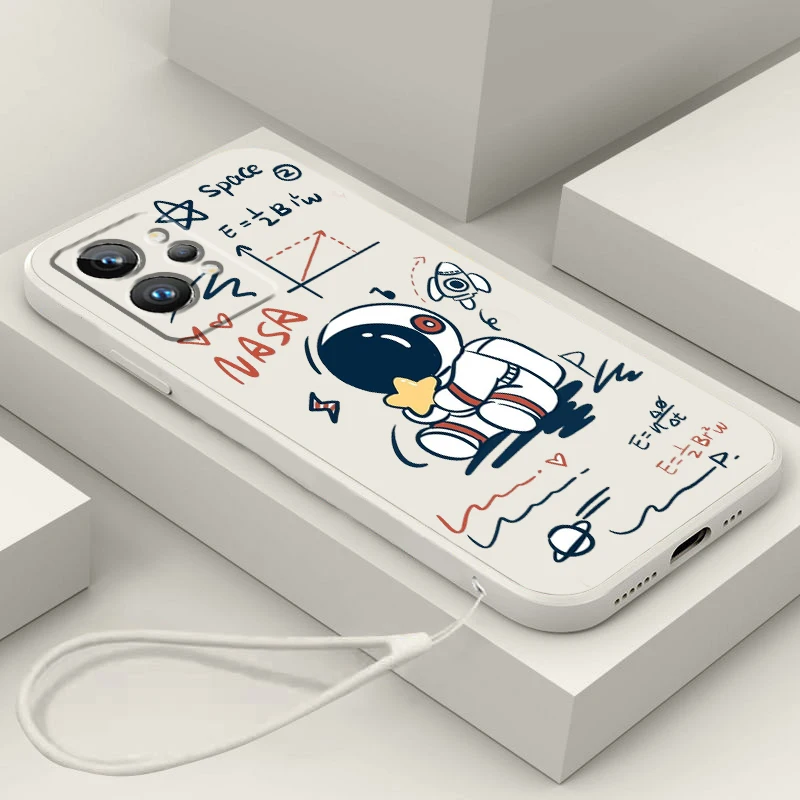 

Astronaut Cartoon Luxury Art Phone Case For OPPO Realme 50A 50i Q3S Q5i C21Y C11 GT Neo3 Neo2 9 9i 8 8i 7 Pro Plus Liquid Rope