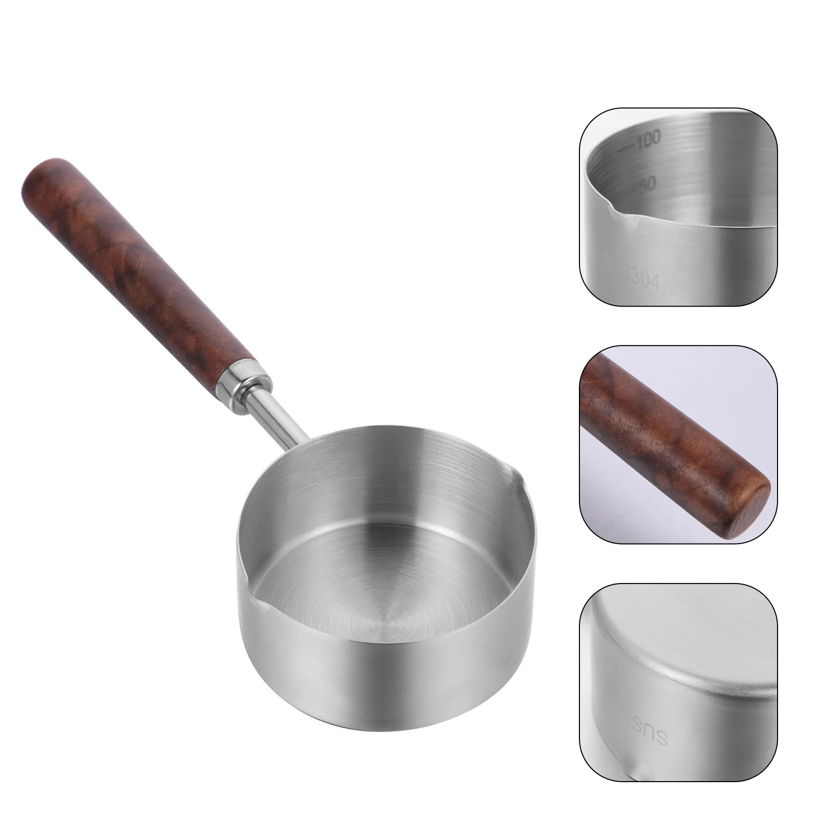 

Stainless Steel Small Oil Pan Mini Heater Nonstick Pan Soup Pot Egg Pan Wooden Kitchen Portable Pan Tortilla Pan