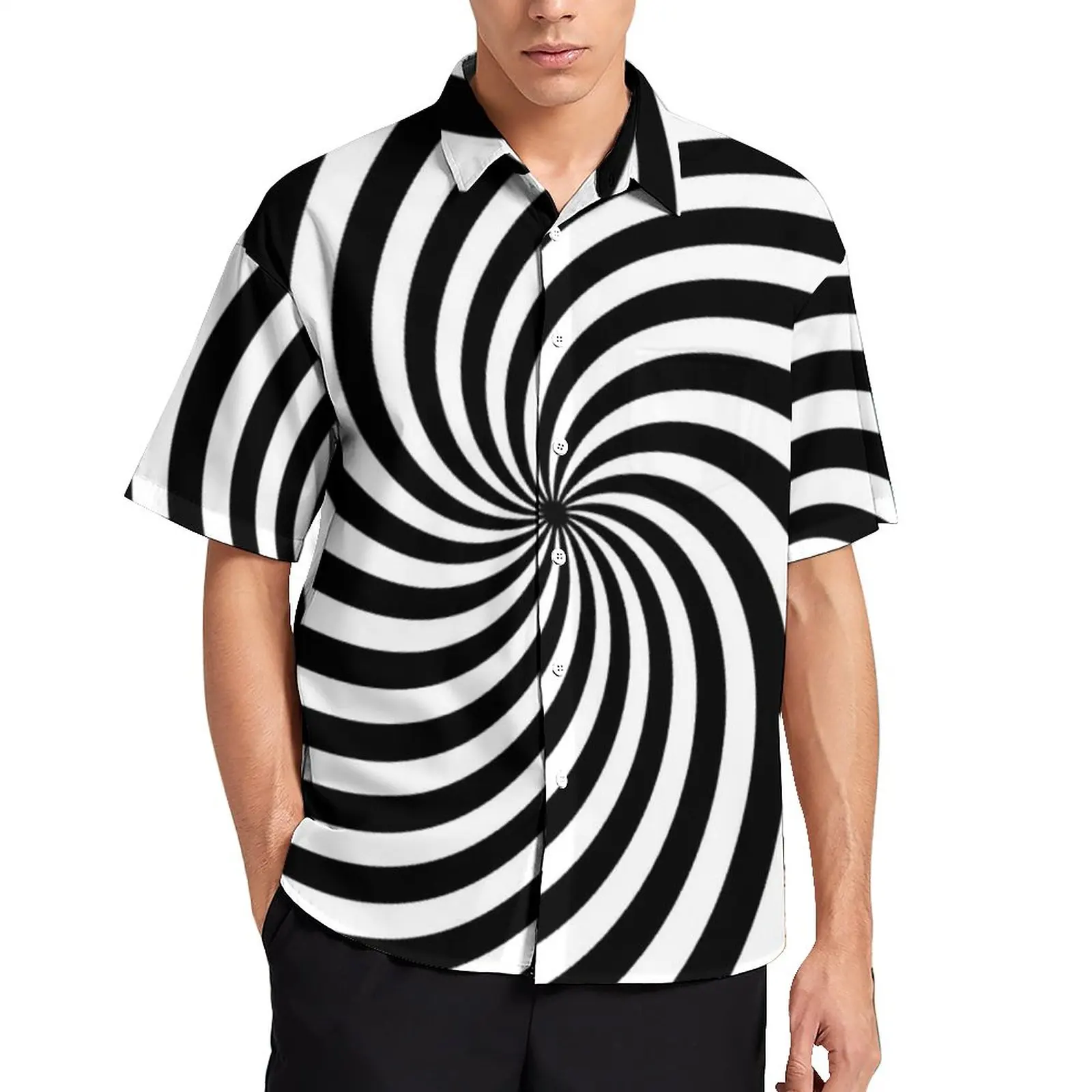 

Черно-белая Повседневная рубашка в стиле поп-арт, Пляжная Свободная рубашка на спирали, Гавайские блузки Y2K с короткими рукавами, Одежда большого размера на заказ