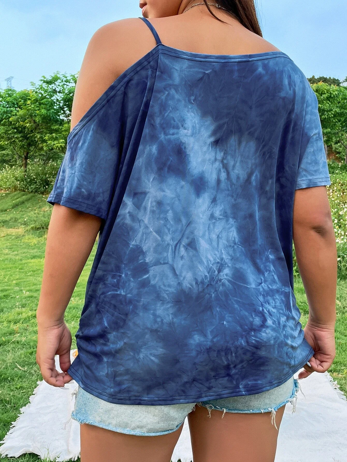 

tops Plus Tie Dye Asymmetrical Neck Tee