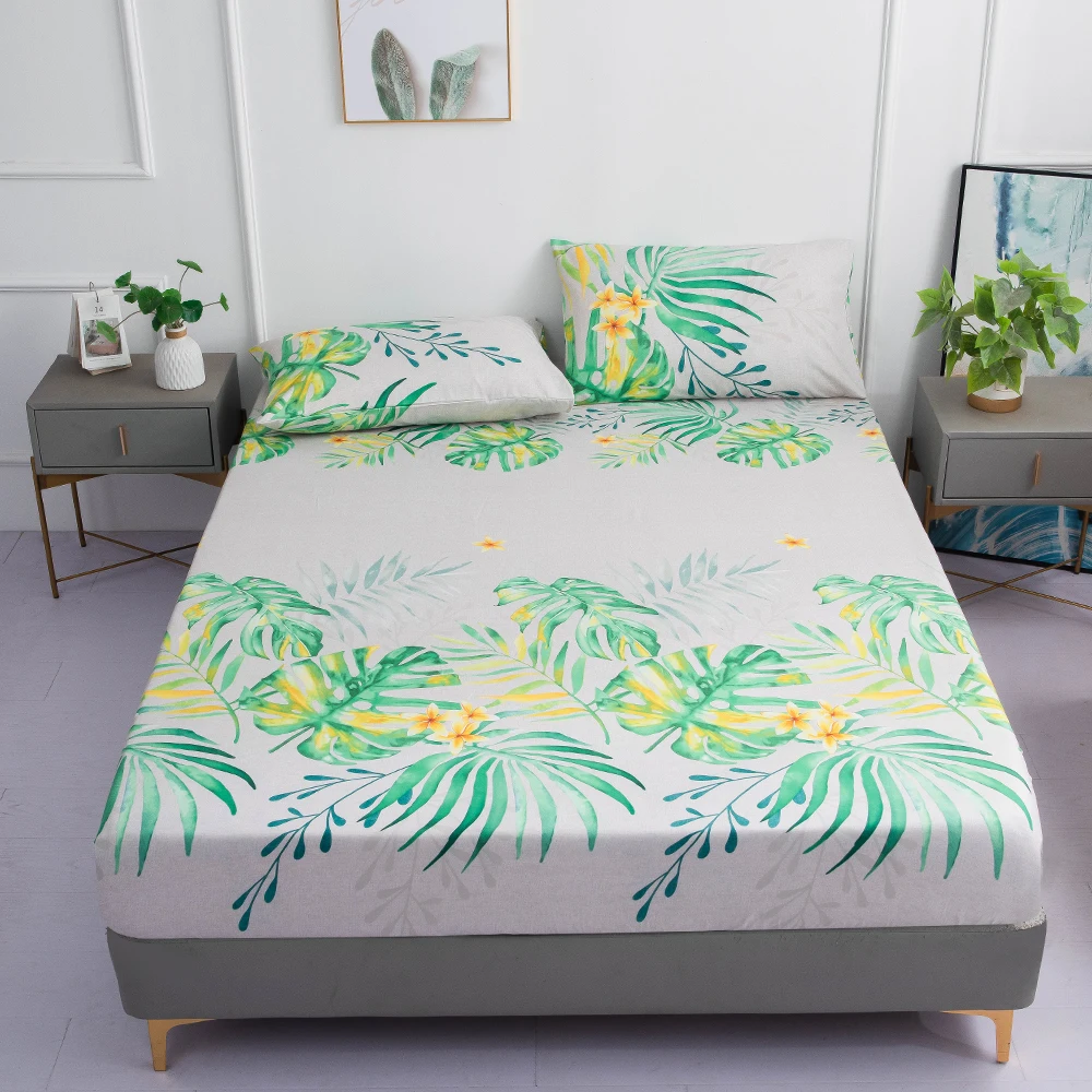 

Winter Summer home bed mattress Round Fitted sheet comfortable rubber linen Green leaves sabana,150*200*30(no pillowcase)