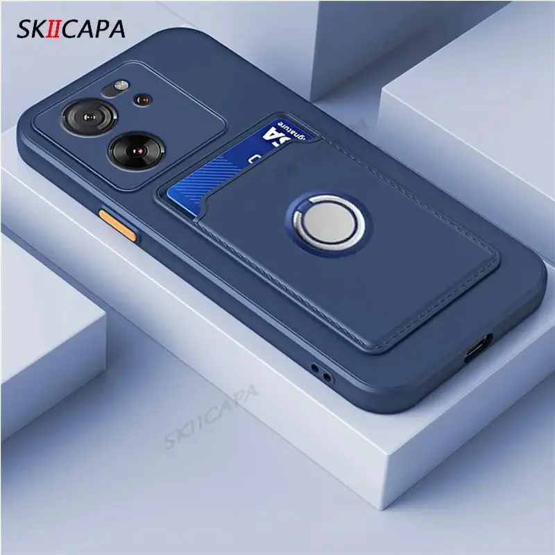 Фото For Xiaomi 14T Pro 14 T Card Slot Wallet Holder Cover for Xiaomi Mi 11T 12T 13T 14T Pro Soft Silicone Magnetic Ring Stand Case №1