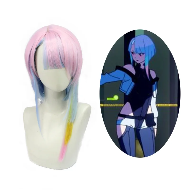 

Anime Cyberpunk Edge Walker 2077 Lucy Wig Multicolor Gradual Change Cosplay Short Straight Wig Synthetic Cos Wig