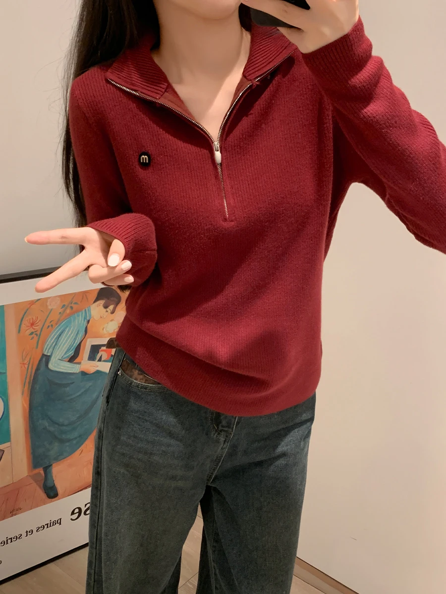 Рождественский красный цельный бархатный утолщенный вязаный свитер на флисовой