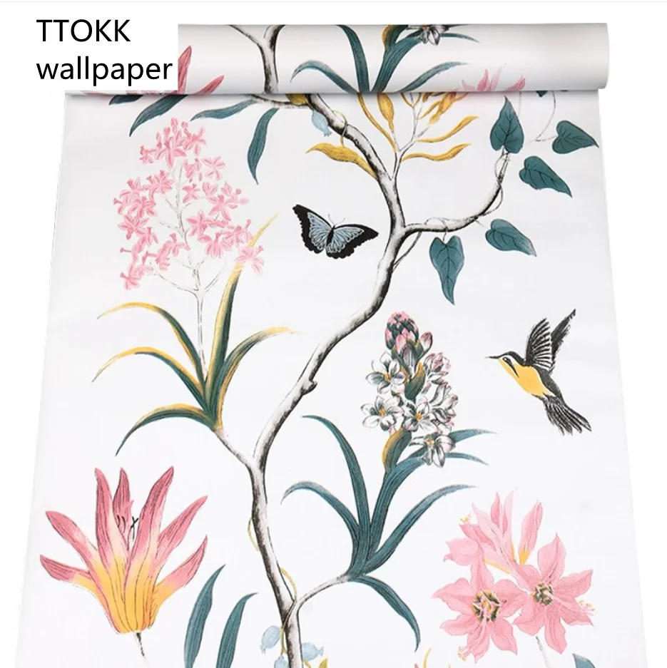 

Wallpaper Self-adhesive Landscape Retro Flower And bird Mural Background Wall Sticker Bedroom Living Room Decoration Waterproof