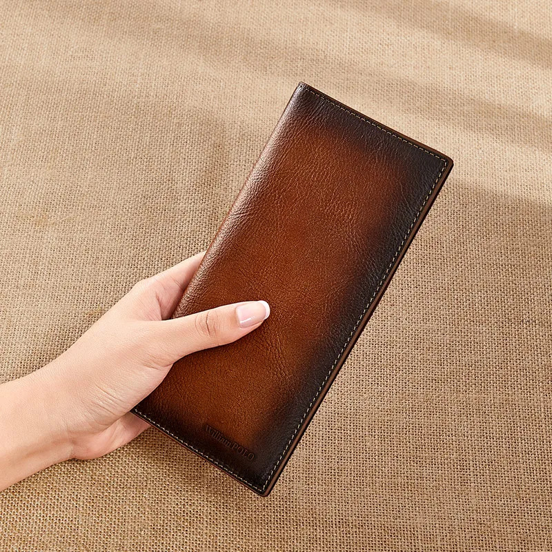 

WILLIAMPOLO Long Purse Bag Wallet Business Men's Thin Genuine Leather Wallet Luxury Brand Design Vintage Slim Male Wallet