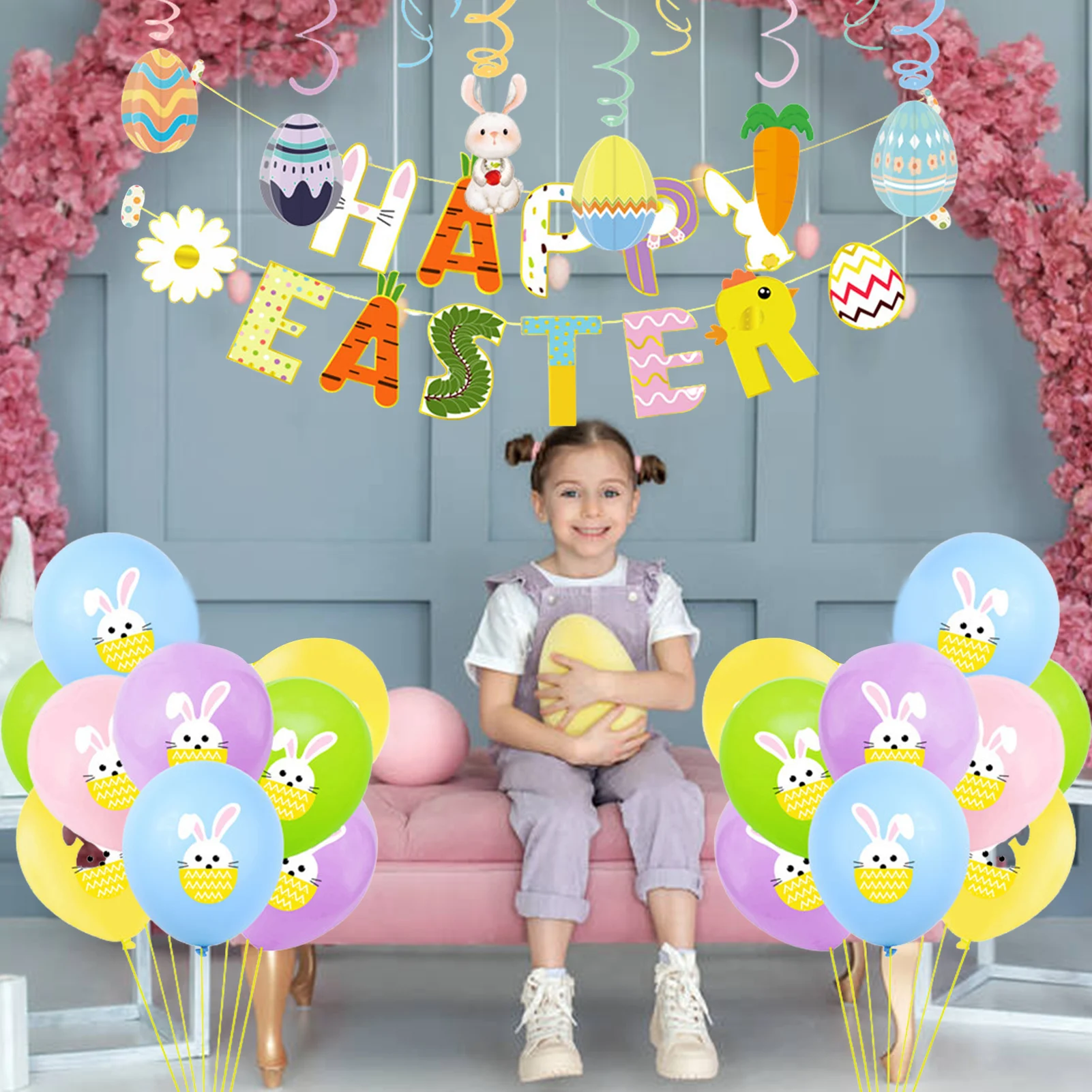 

20pcs Easter Rabbit Latex Balloon Cute Animal Bunny Balloon For Easter Party Decor Happy Easter Banner And Easter Egg Swirls
