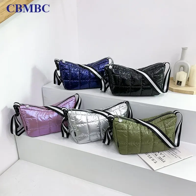 

Casual Down Cotton Women Shoulder Bags Designer Wide Strap Crossbody Bag Space Pad Cotton Feather Bag Lady Large Capacity Tote