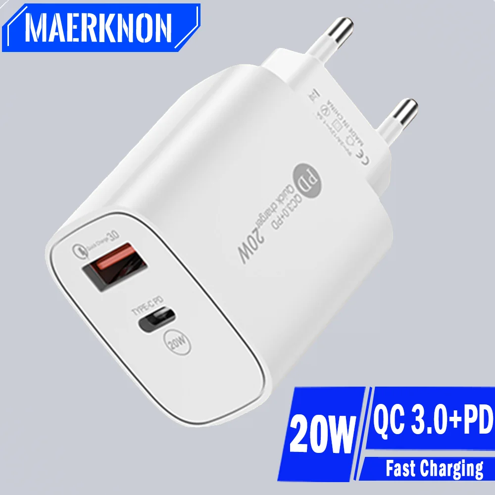 

USB C Charger 20W PD Fast Charging Mobile Phone Adapter 18W Quick Charge 3.0 Charger Adapter For iPhone Samsung LG Travel Power