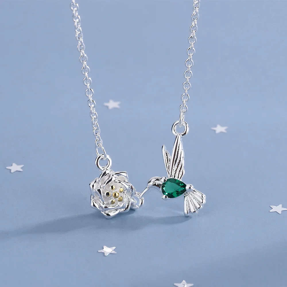 Женское винтажное ожерелье из серебра 925 пробы с кристаллами в виде птиц