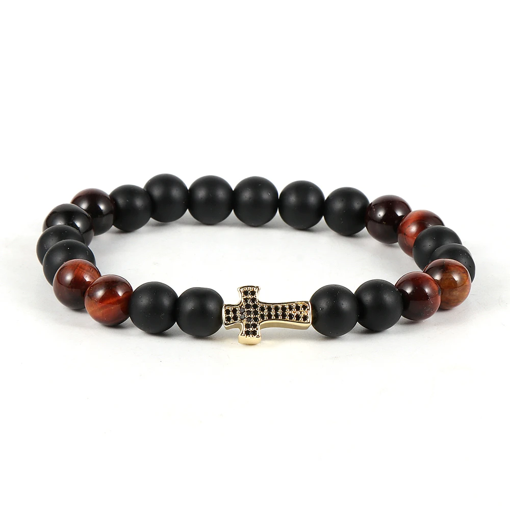

Designer Cross Beaded Man Bracelet Natural Stone Fine Jewelry Tiger Eye Turquoise Lapis Lazuli Bangles For Women Free Shipping
