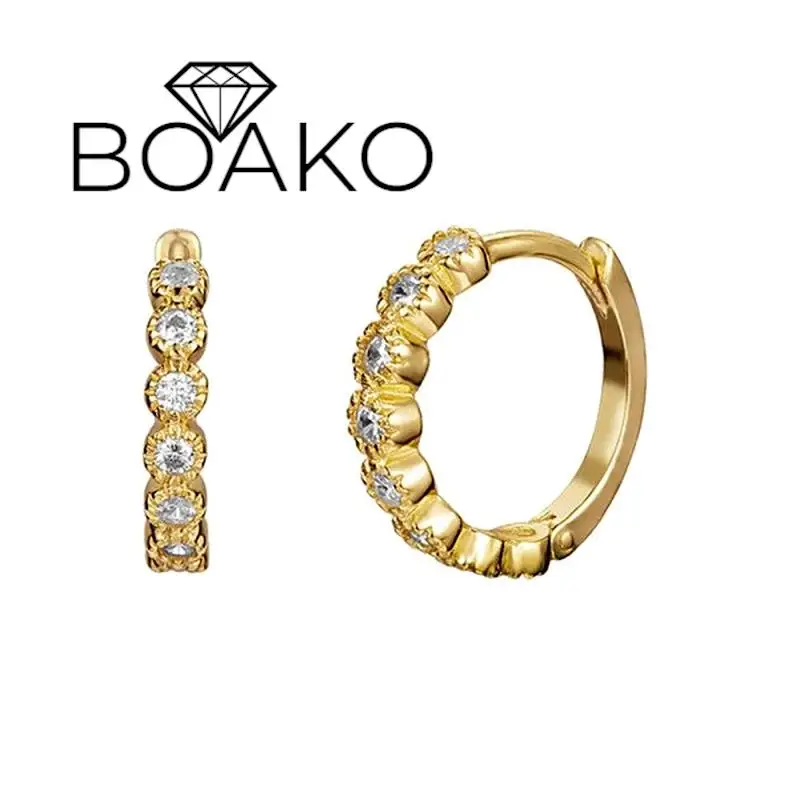 

BOAKO 925 Sterling Silver Diamond-studded Earrings for Women Circle Zircon 2023 Trendy Huggies Hoop Earrings Fine Jewelry Gifts