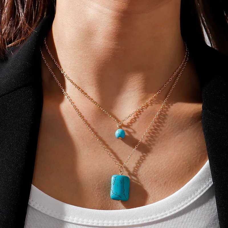 

Vintage Double Layer Necklace For Women Stainless Steel Gold Color Clavicle Chain Geometric Square Necklace Fashion Jewelry Gift