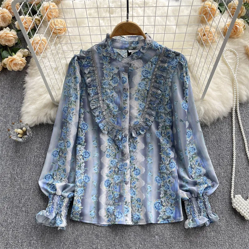 

Женский однобортный Свободный Топ с оборками и рукавами-фонариками