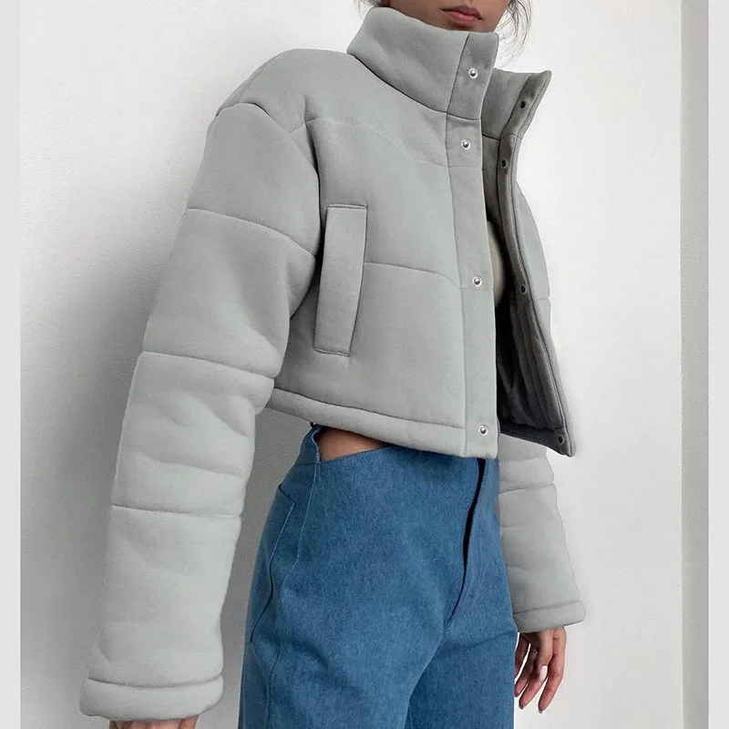 2021 Women's New Autumn and Winter Retro Short Paragraph High Stand-up Collar Long-sleeved Simple and Versatile Cotton Jacket