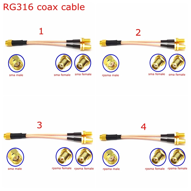 RG316 SMA Male Female To SMA 2x Male Female Y Type Splitter Connector RPSMA To RPSMA Splitter Combiner Cable Pigtail Extension
